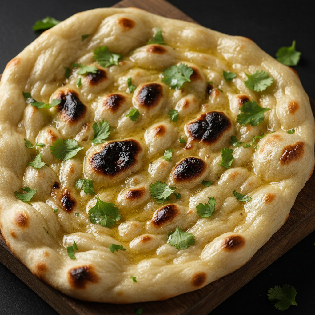 Butter Naan close up with coriander